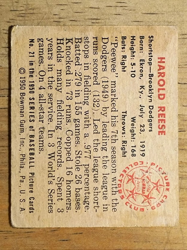 1950 Bowman #21 Pee Wee Reese (GOOD)