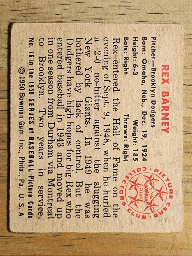 1950 Bowman #76 Rex Barney (VG)