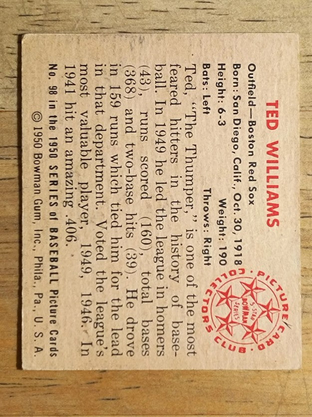 1950 Bowman #98 Ted Williams (VG)