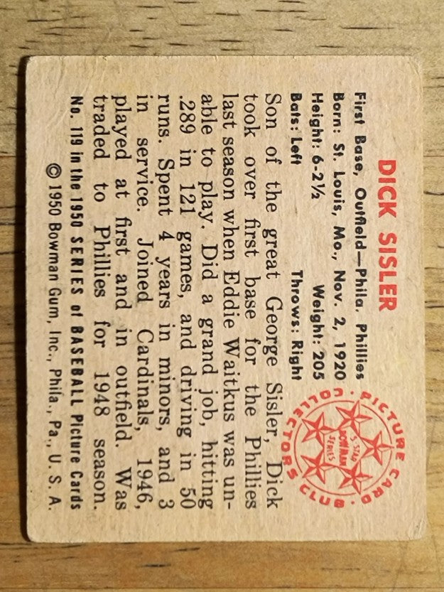 1950 Bowman #119 Dick Sisler (VG)