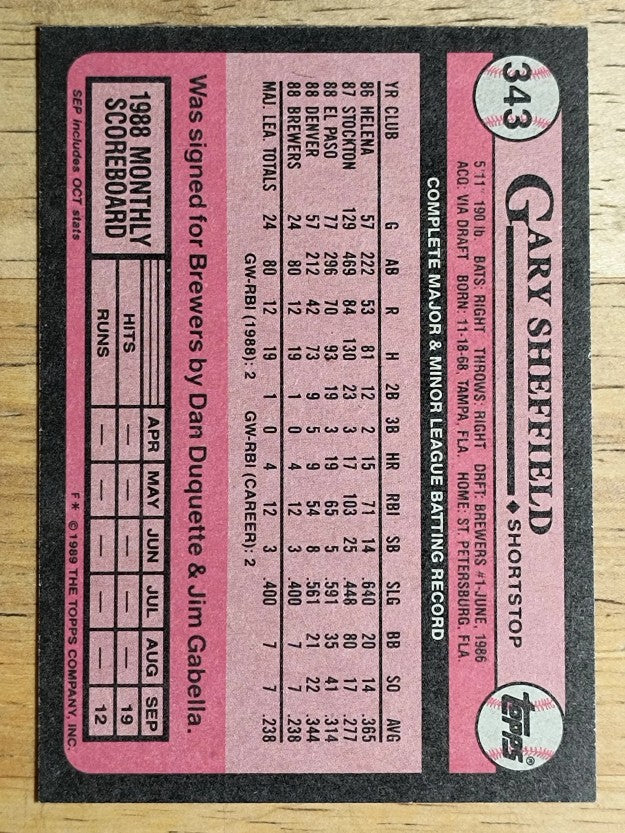 1989 Topps #343 Gary Sheffield FS RC