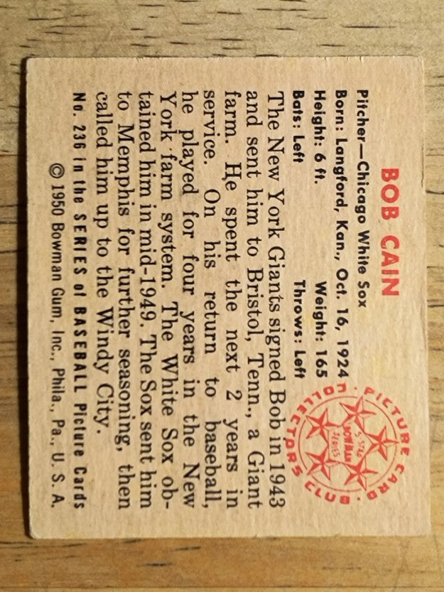 1950 Bowman #236 Bob Cain RC (VG)