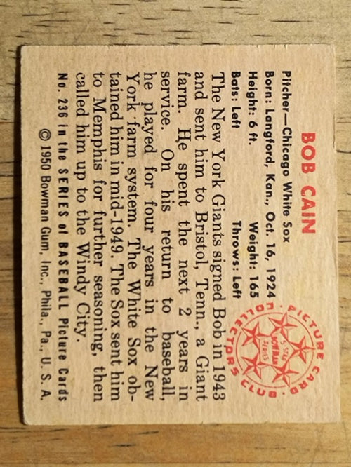 1950 Bowman #236 Bob Cain RC (VG)