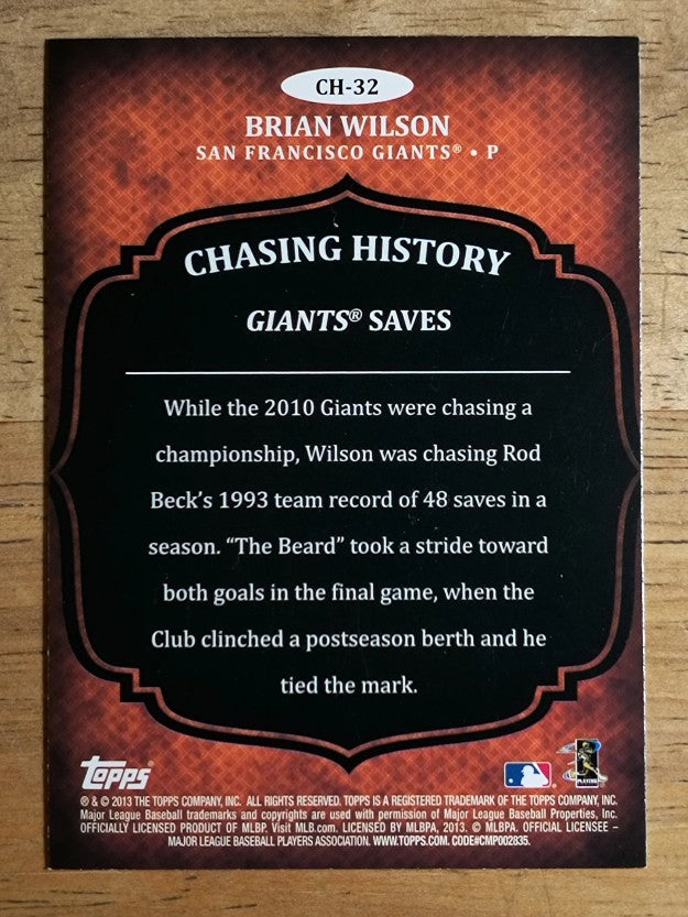2013 Topps Chasing History Holofoil #CH32 Brian Wilson