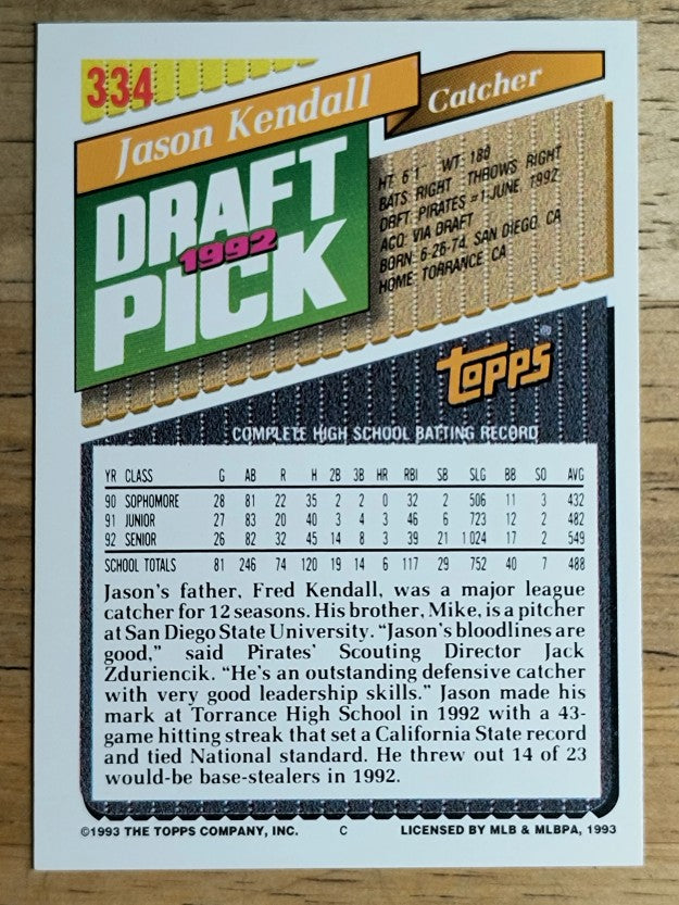 1993 Topps #334 Jason Kendall RC
