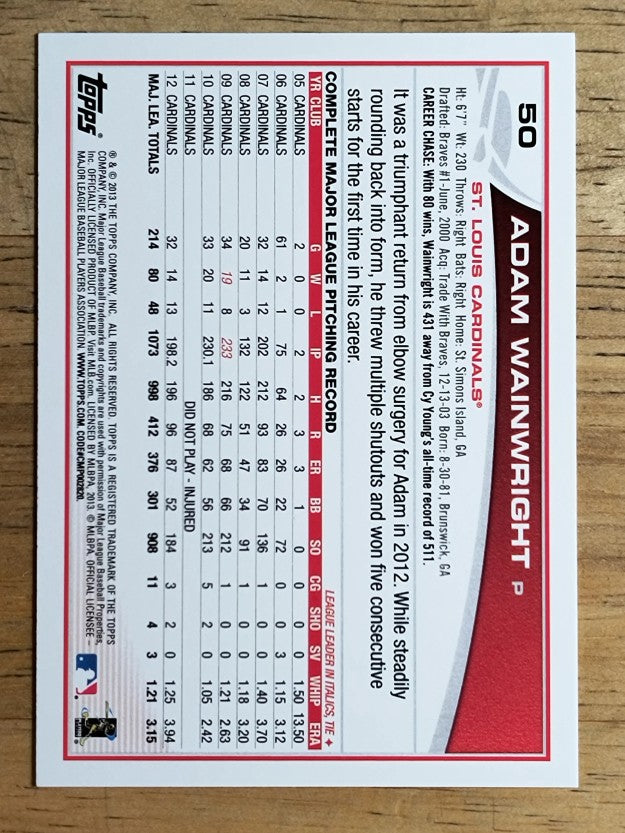 2013 Topps Wal-Mart Blue Border #50 Adam Wainwright