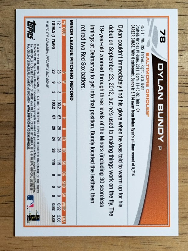 2013 Topps Wal-Mart Blue Border #78 Dylan Bundy