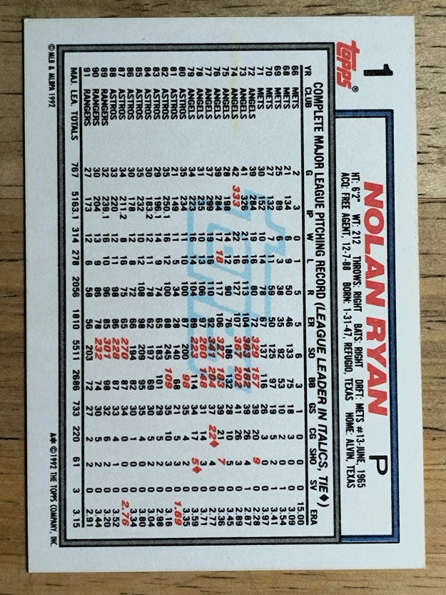 1992 Topps #1 Nolan Ryan