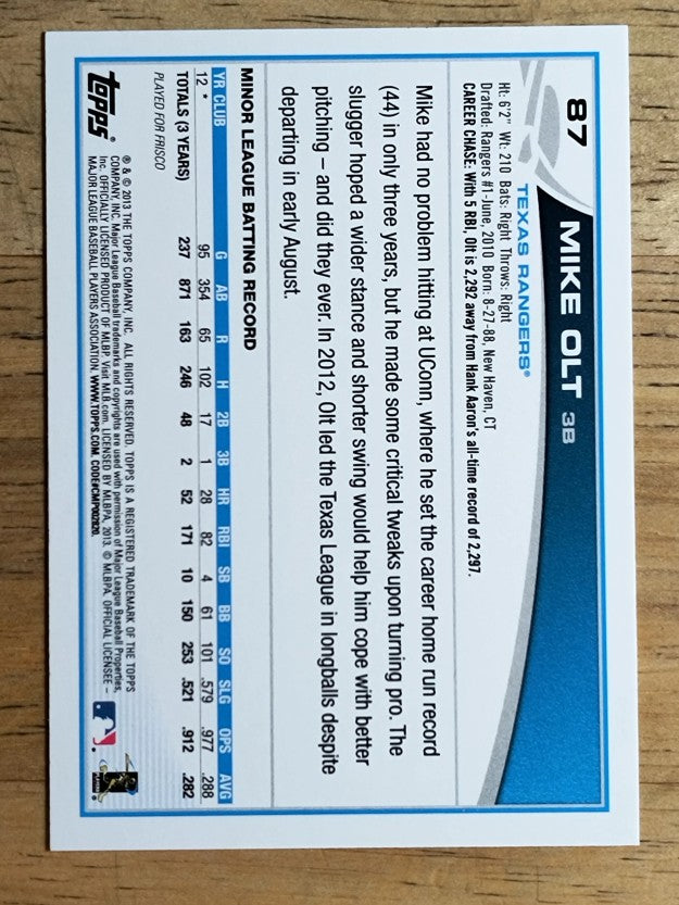 2013 Topps Wal-Mart Blue Border #87 Mike Olt