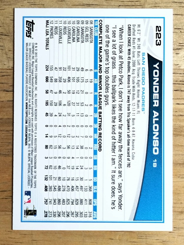2013 Topps Wal-Mart Blue Border #223 Yonder Alonso