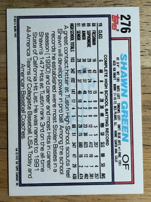 1992 Topps #276 Shawn Green RC