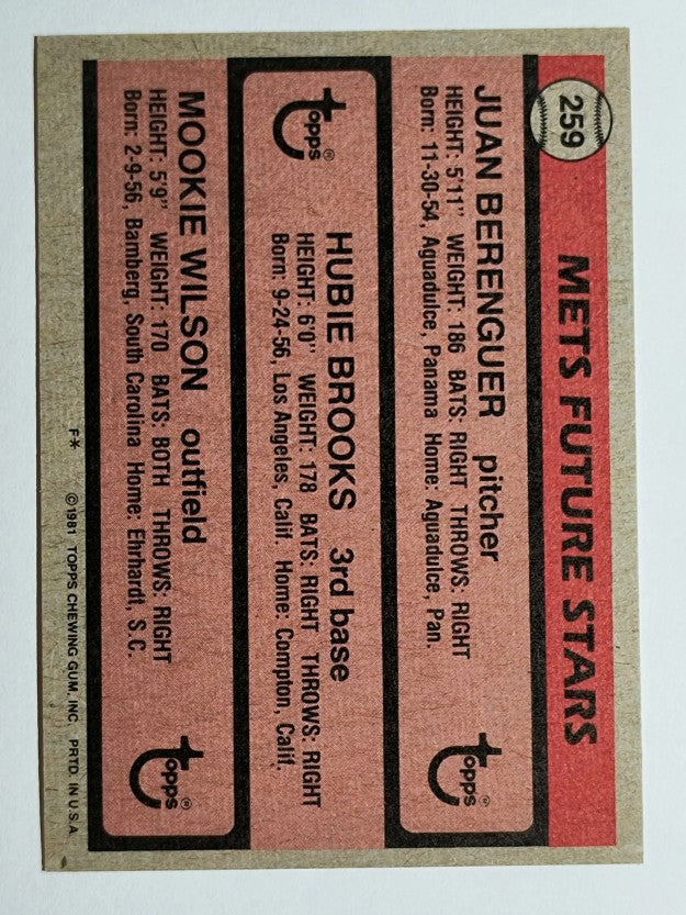 1981 Topps #259 Juan Berenguer/Hubie Brooks RC/Mookie Wilson RC