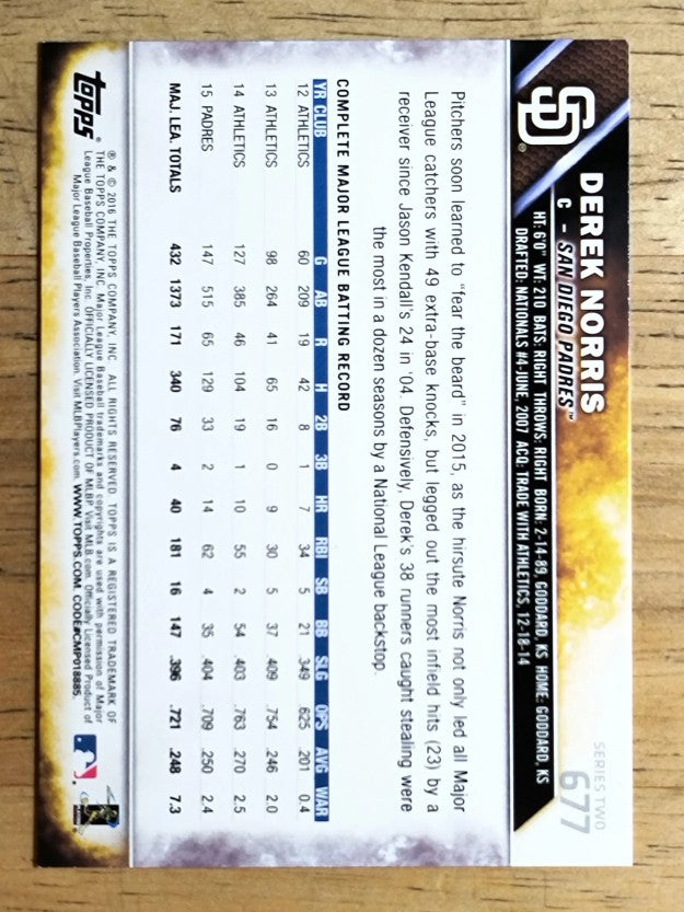 2016 Topps Rainbow Foil #677 Derek Norris