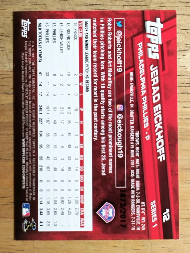 2017 Topps Gold #12 Jerad Eickhoff