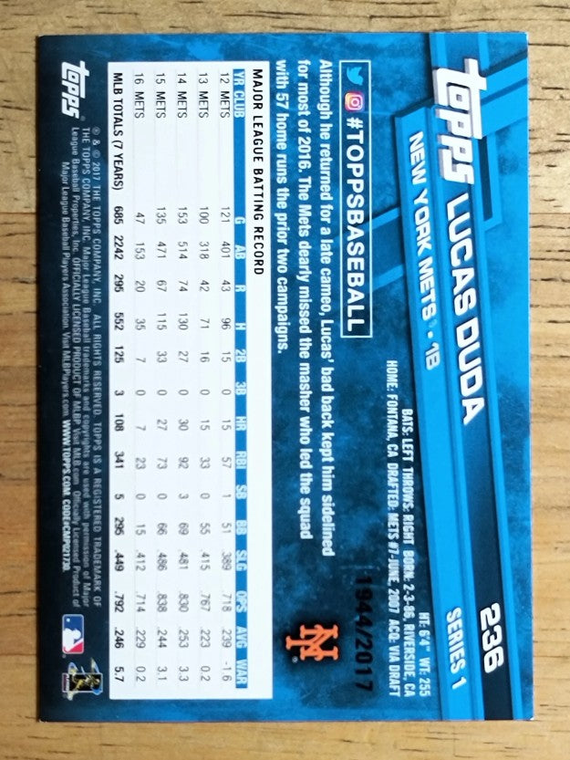 2017 Topps Gold #236 Lucas Duda UER/Eric Campbell pictured