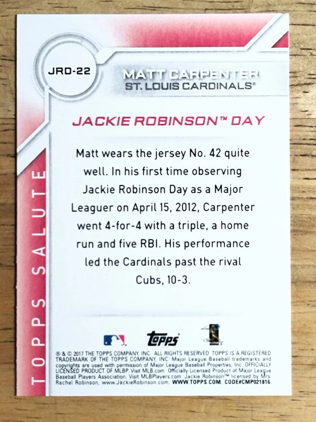 2017 Topps Jackie Robinson Day #JRD22 Matt Carpenter