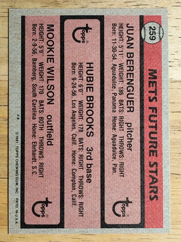 1981 Topps #259 Juan Berenguer/Hubie Brooks RC/Mookie Wilson RC