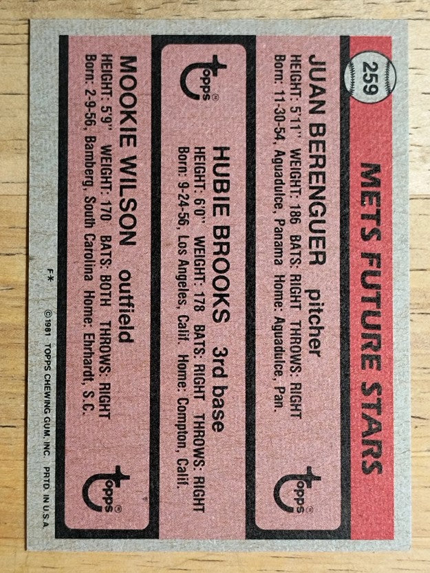 1981 Topps #259 Juan Berenguer/Hubie Brooks RC/Mookie Wilson RC