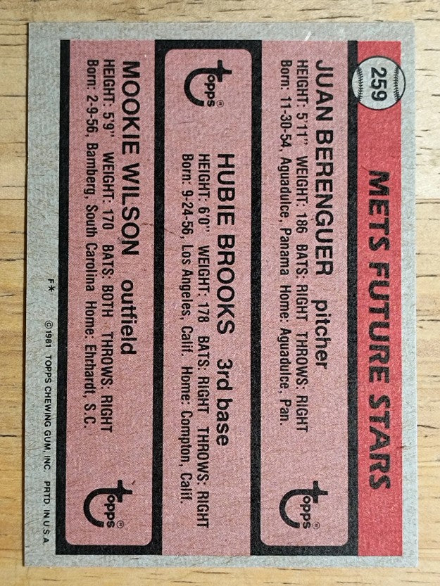 1981 Topps #259 Juan Berenguer/Hubie Brooks RC/Mookie Wilson RC