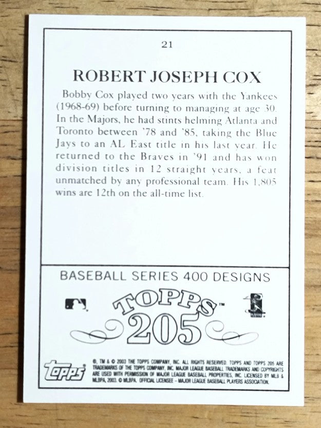 2003 Topps 205 #21 Bobby Cox MG