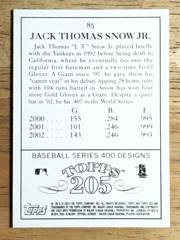 2003 Topps 205 #85 J.T. Snow