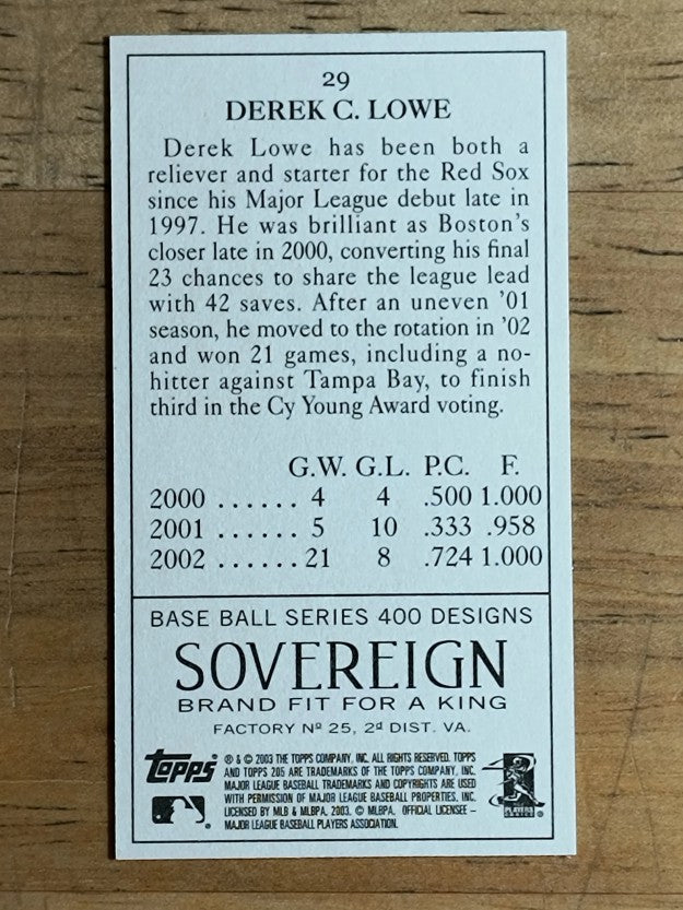 2003 Topps 205 Sovereign #29 Derek Lowe