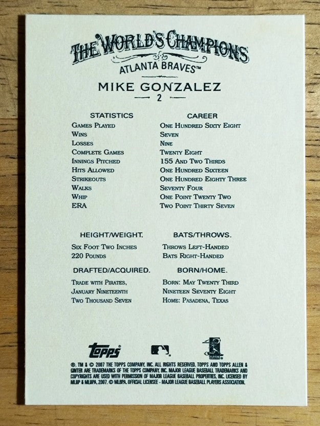 2007 Topps Allen and Ginter #2 Mike Gonzalez