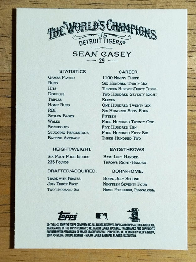 2007 Topps Allen and Ginter #29 Sean Casey