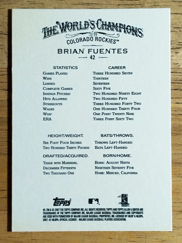 2007 Topps Allen and Ginter #42 Brian Fuentes