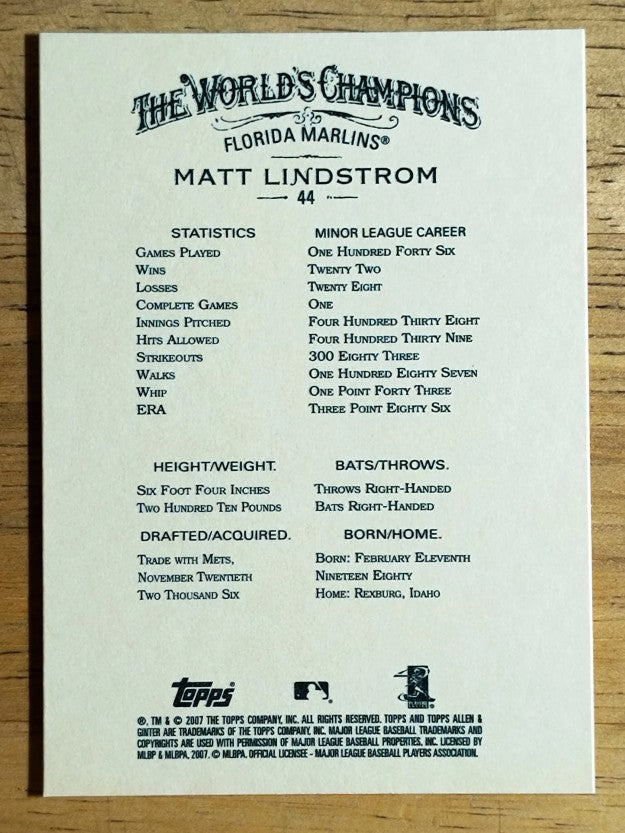 2007 Topps Allen and Ginter #44 Matt Lindstrom