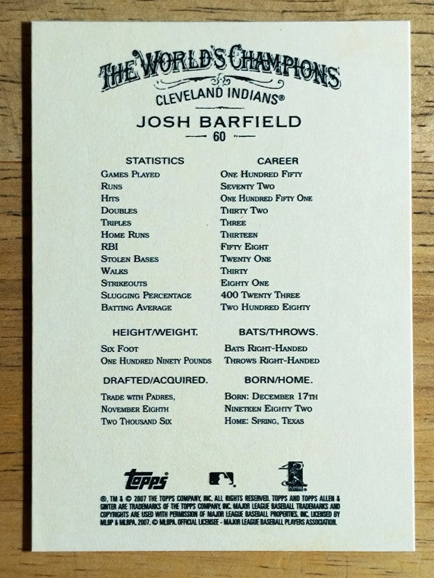 2007 Topps Allen and Ginter #60 Josh Barfield