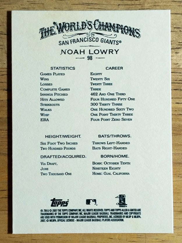 2007 Topps Allen and Ginter #98 Noah Lowry
