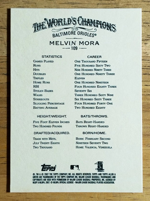 2007 Topps Allen and Ginter #109 Melvin Mora