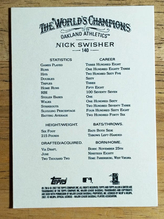 2007 Topps Allen and Ginter #140 Nick Swisher