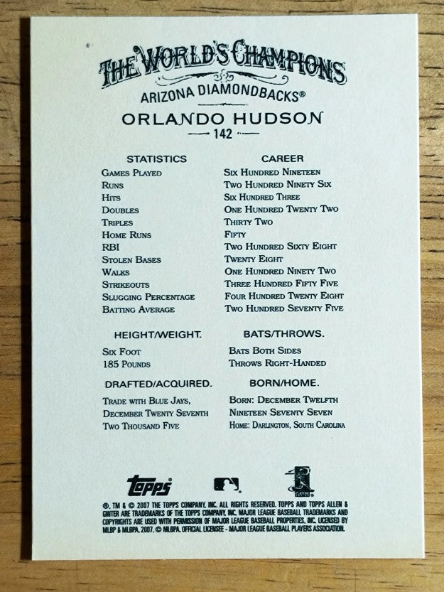 2007 Topps Allen and Ginter #142 Orlando Hudson
