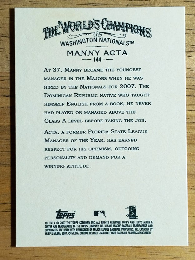 2007 Topps Allen and Ginter #144 Manny Acta