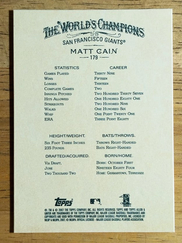 2007 Topps Allen and Ginter #179 Matt Cain