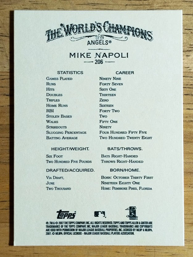 2007 Topps Allen and Ginter #206 Mike Napoli