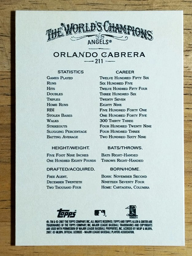 2007 Topps Allen and Ginter #211 Orlando Cabrera