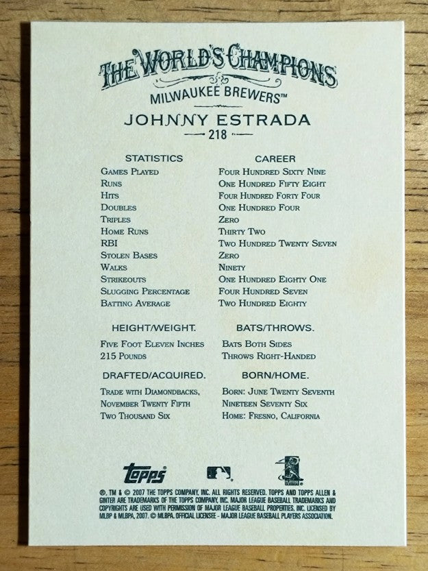 2007 Topps Allen and Ginter #218 Johnny Estrada