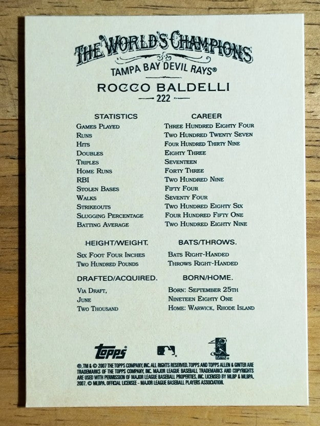 2007 Topps Allen and Ginter #222 Rocco Baldelli SP