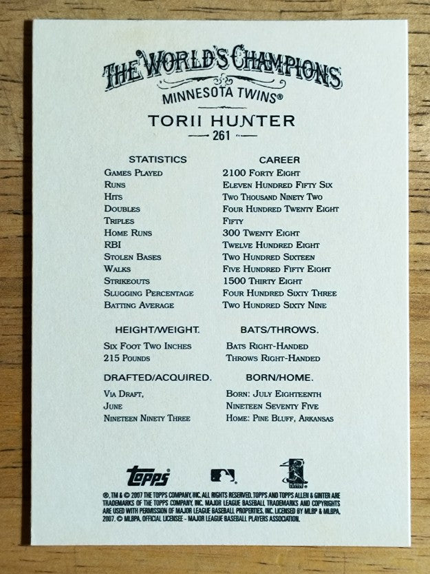 2007 Topps Allen and Ginter #261 Torii Hunter