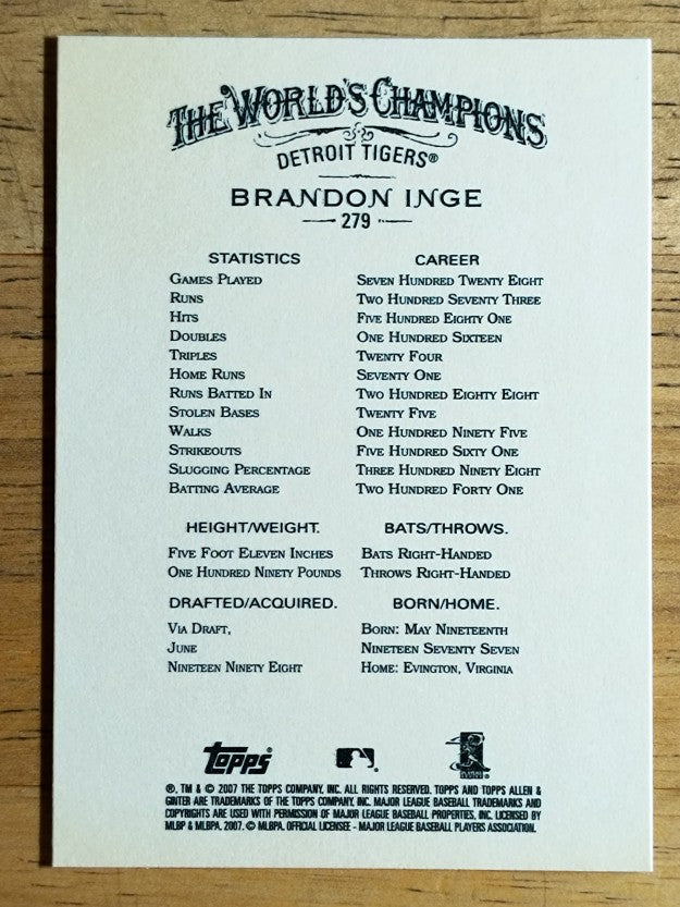 2007 Topps Allen and Ginter #279 Brandon Inge