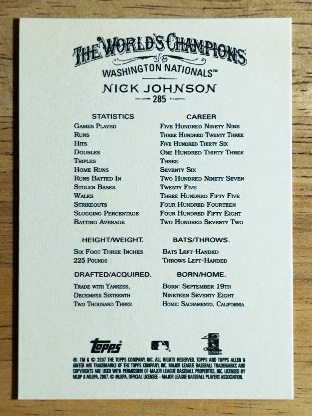 2007 Topps Allen and Ginter #285 Nick Johnson