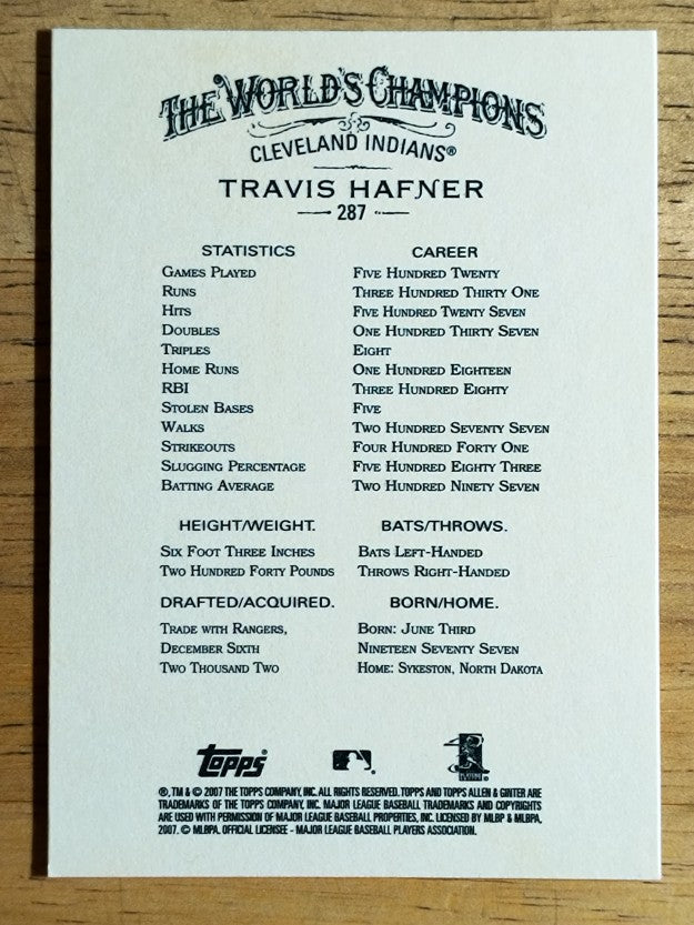 2007 Topps Allen and Ginter #287 Travis Hafner