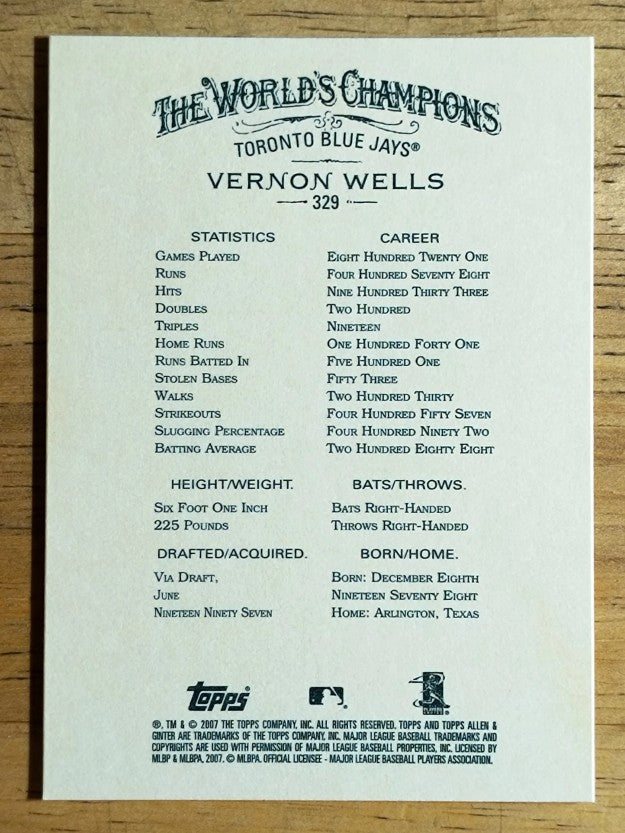 2007 Topps Allen and Ginter #329 Vernon Wells