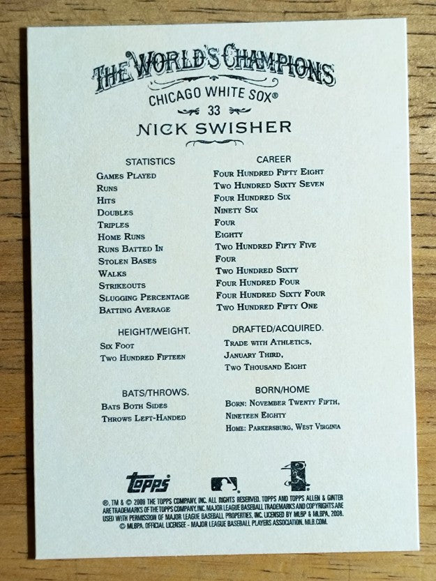 2008 Topps Allen and Ginter #33 Nick Swisher