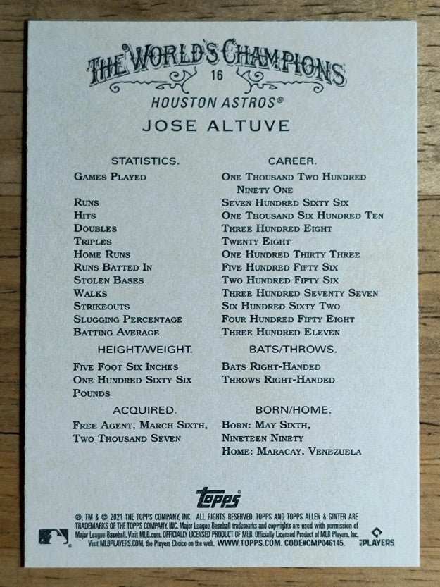 2021 Topps Allen and Ginter #16 Jose Altuve