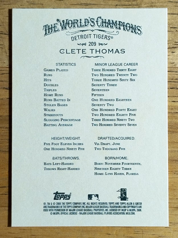 2008 Topps Allen and Ginter #209 Clete Thomas RC