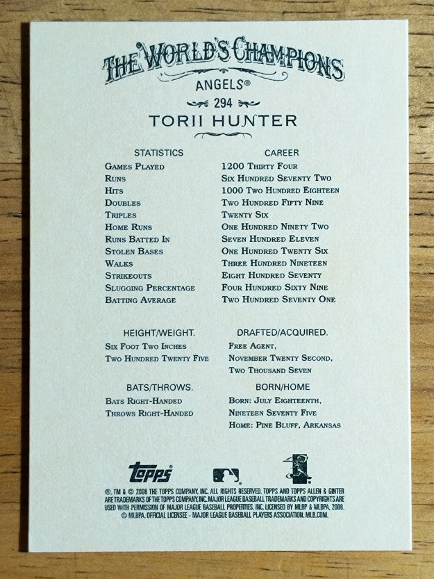 2008 Topps Allen and Ginter #294 Torii Hunter